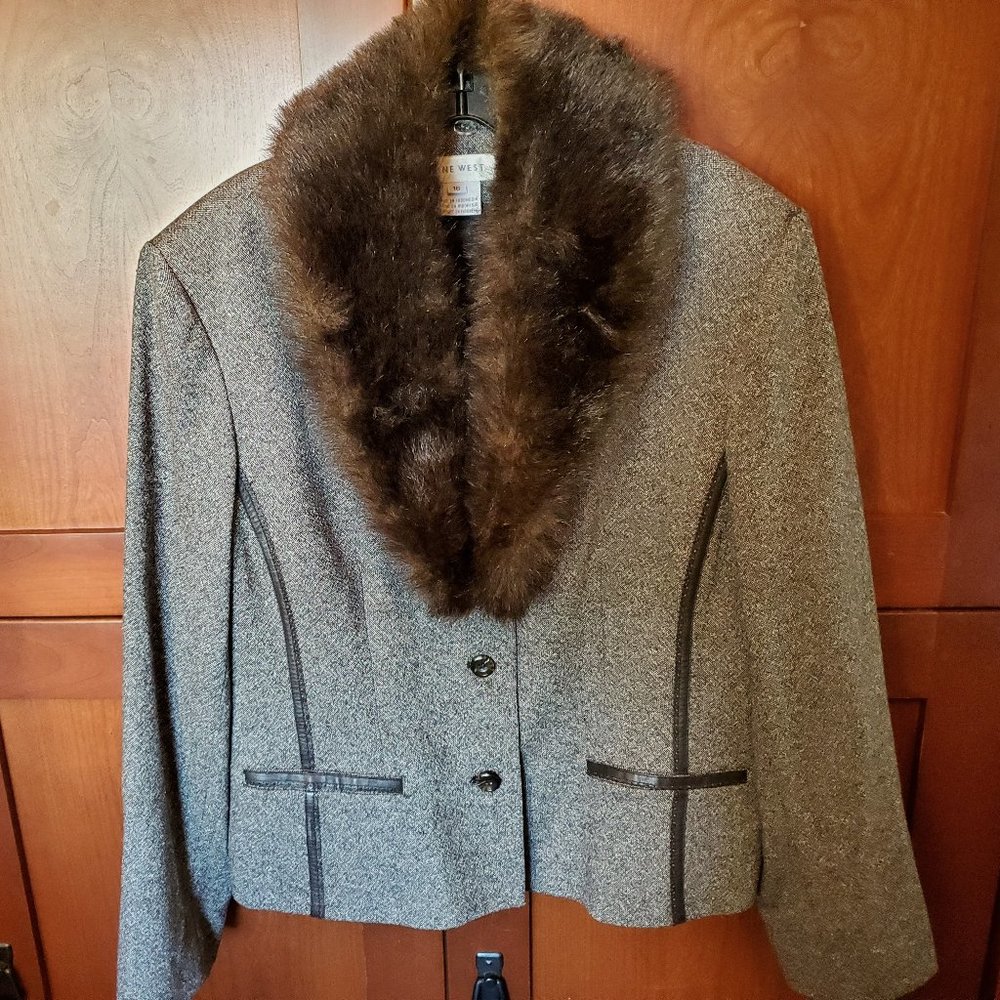 Nine West Tweed Ribbed Jacket w Detachable Collar 16